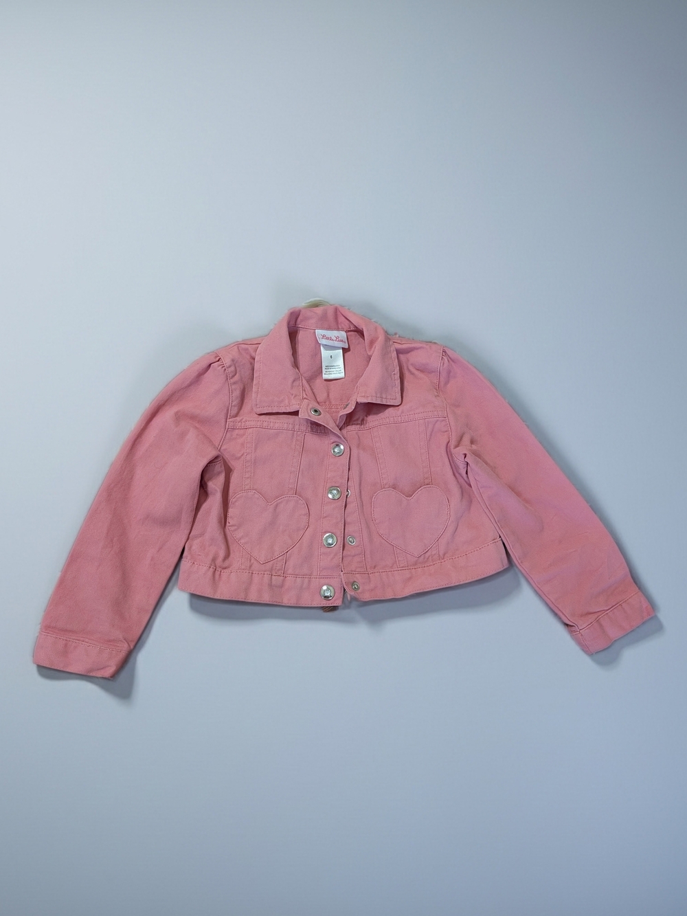 Little Lass Girls' Size 6 Pink Heart Pocket Denim Jacket